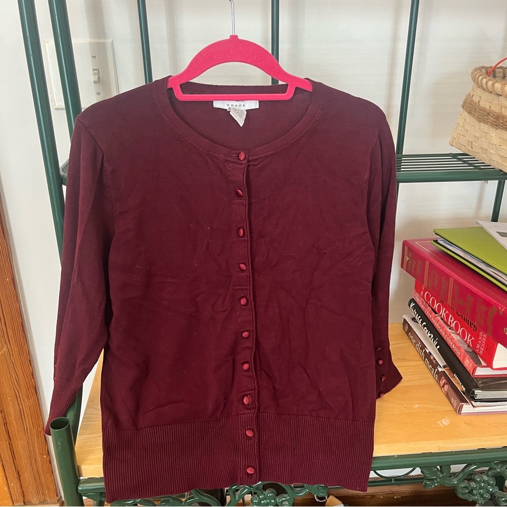 Grace Women's Burgundy Cardigan Sweater